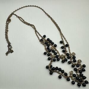 Banana Republic BR Black Gold tone beaded Long Necklace Costume Jewelry